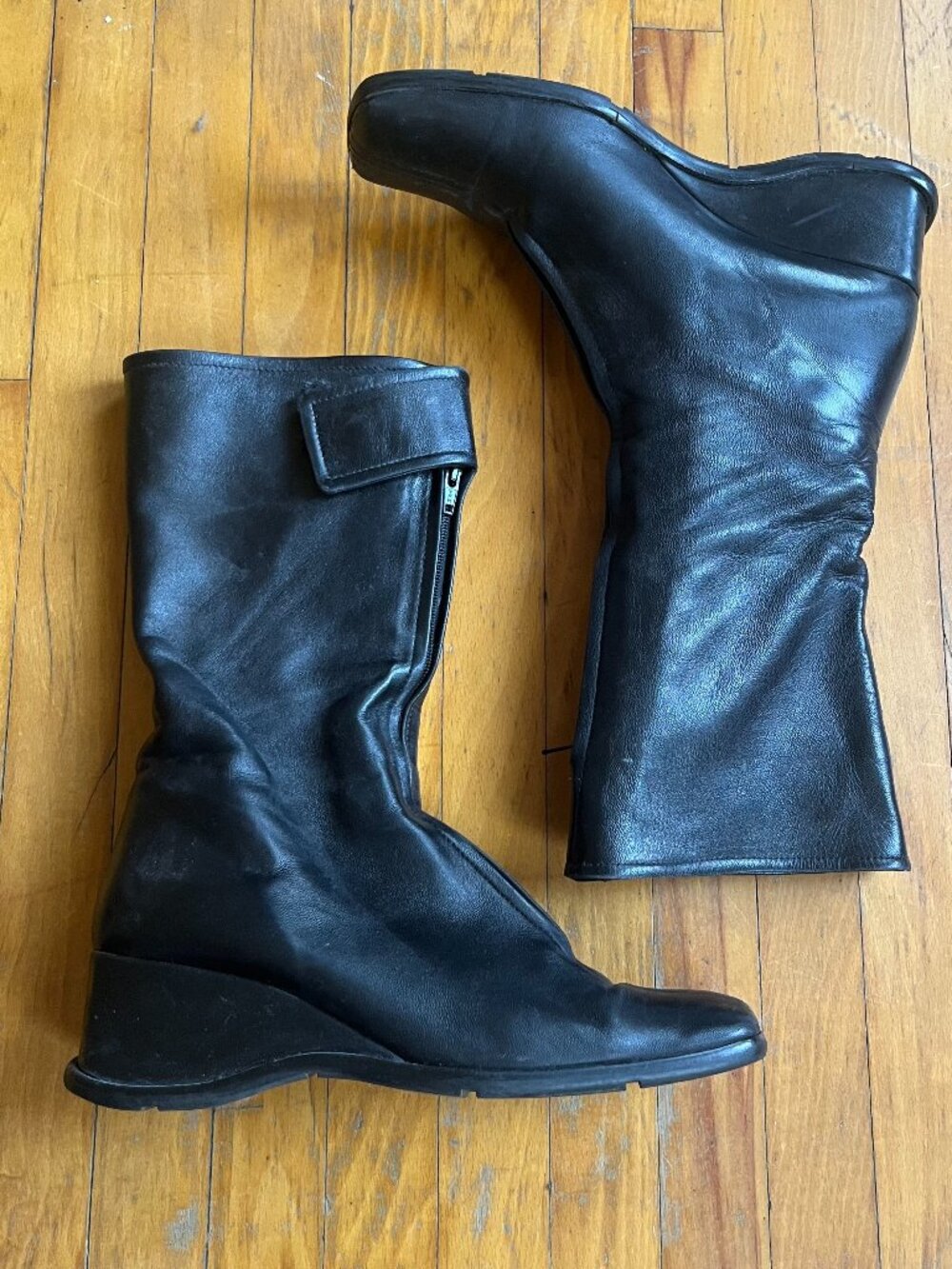 Vintage Black Wedge Boots prada-esque Womens 7